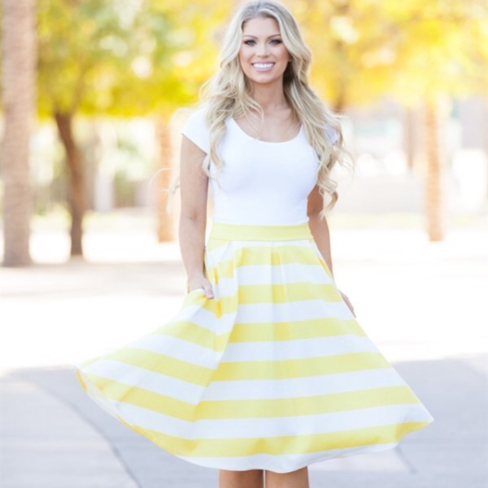 NEW Yellow And White Striped Midi Skirt
